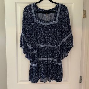Free People blue and lace tunic length top